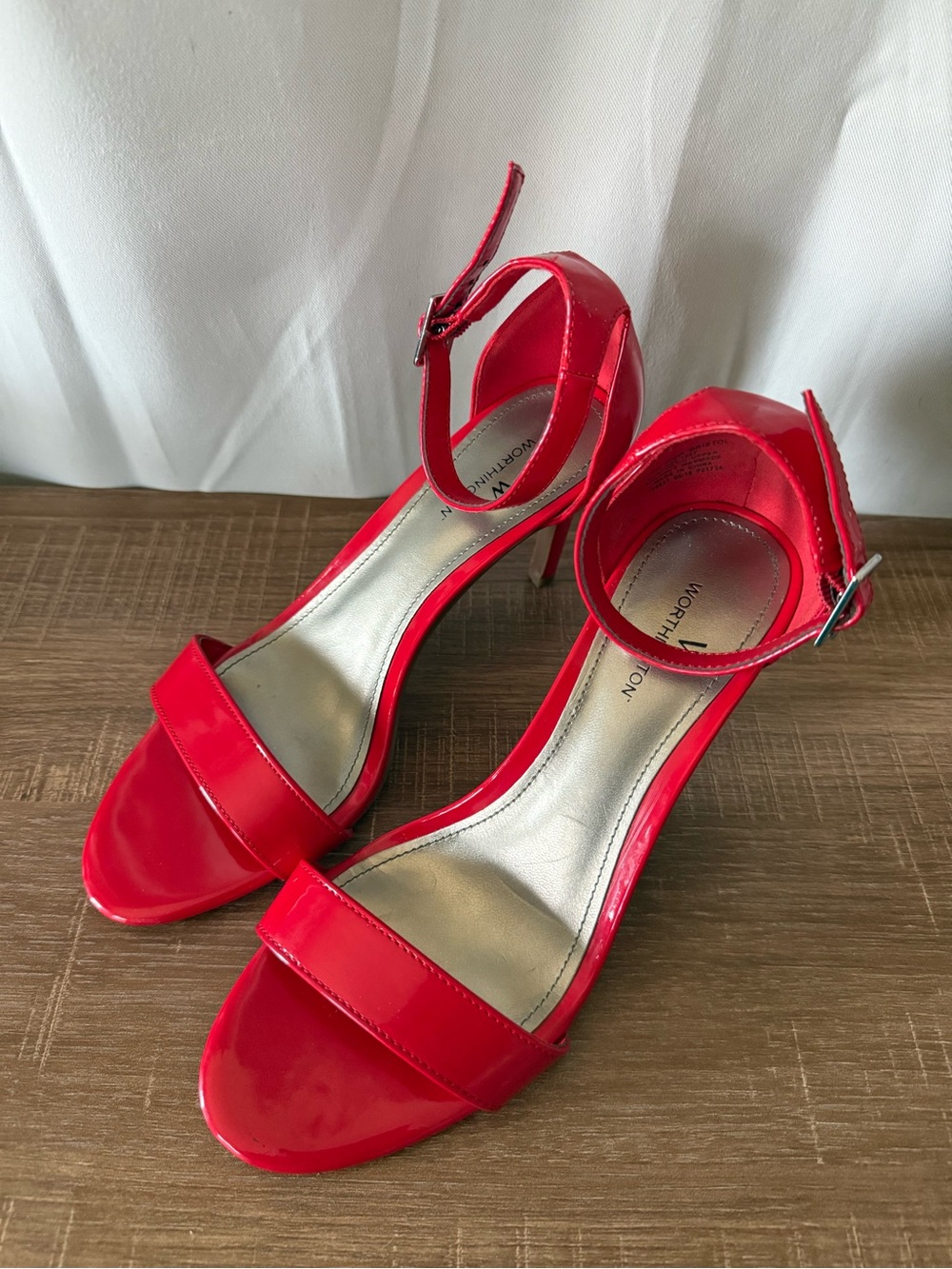 Worthington Bright Red Patent Open-Toe Ankle Strap Heels